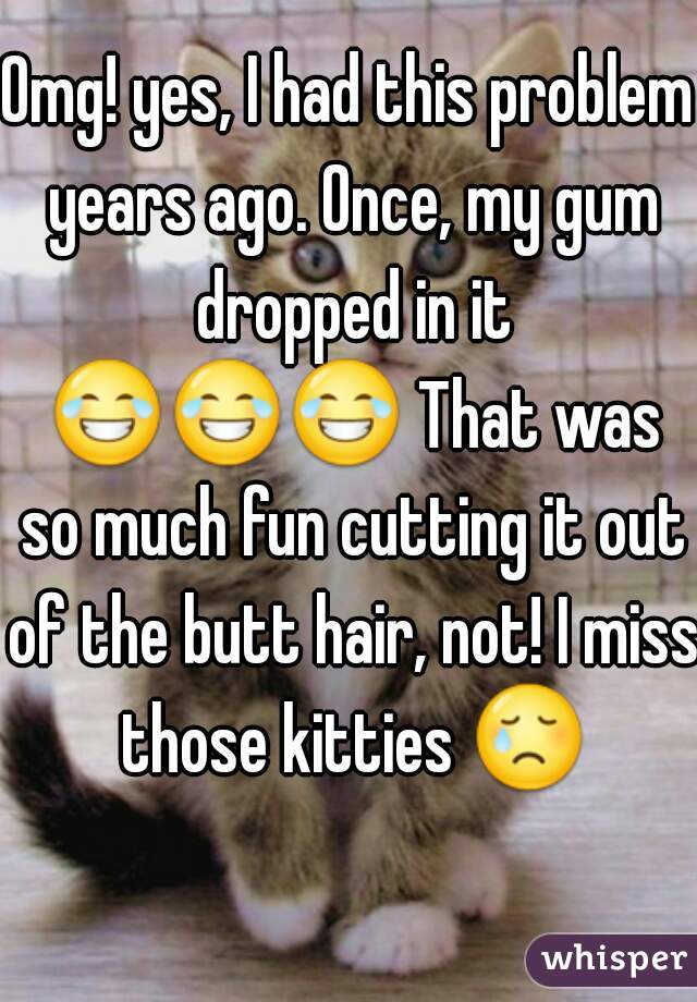 Omg! yes, I had this problem years ago. Once, my gum dropped in it 😂😂😂 That was so much fun cutting it out of the butt hair, not! I miss those kitties 😢 