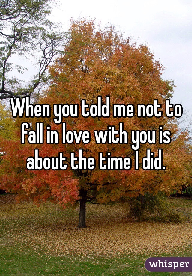 When you told me not to fall in love with you is about the time I did. 
