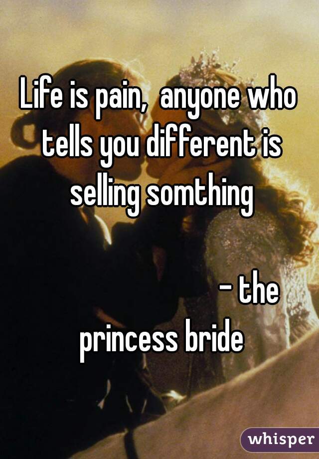 Life is pain,  anyone who tells you different is selling somthing

                            - the princess bride