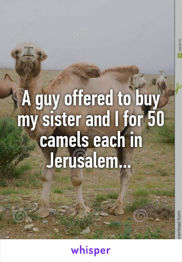 A guy offered to buy my sister and I for 50 camels each in Jerusalem... 