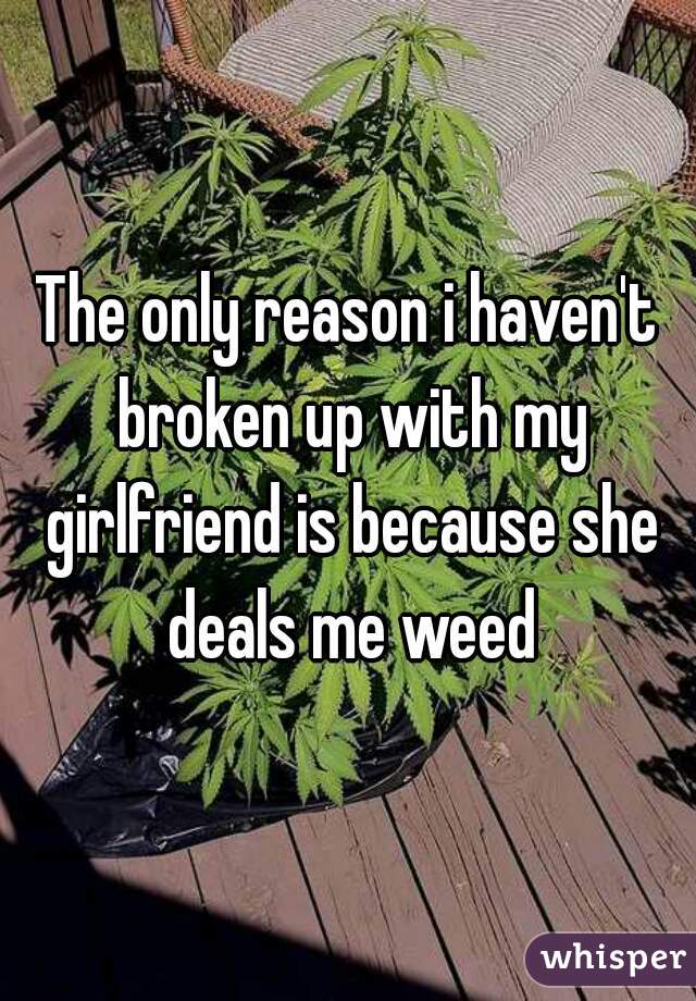 The only reason i haven't broken up with my girlfriend is because she deals me weed