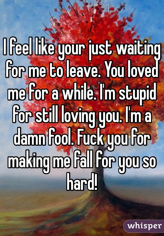 I feel like your just waiting for me to leave. You loved me for a while. I'm stupid for still loving you. I'm a damn fool. Fuck you for making me fall for you so hard! 