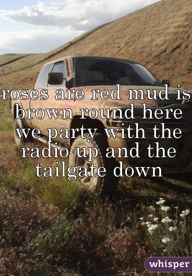 roses are red mud is brown round here we party with the radio up and the tailgate down