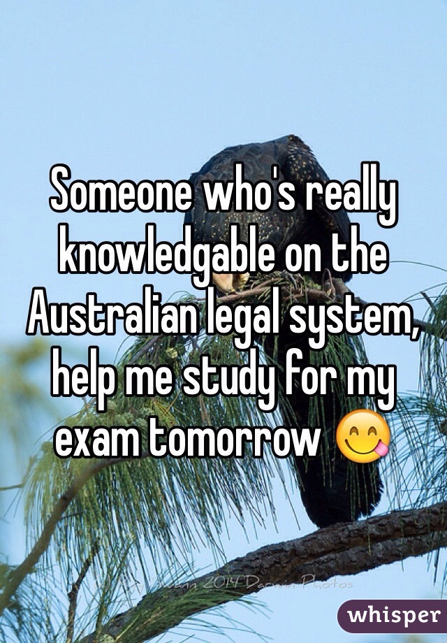 Someone who's really knowledgable on the Australian legal system, help me study for my exam tomorrow 😋