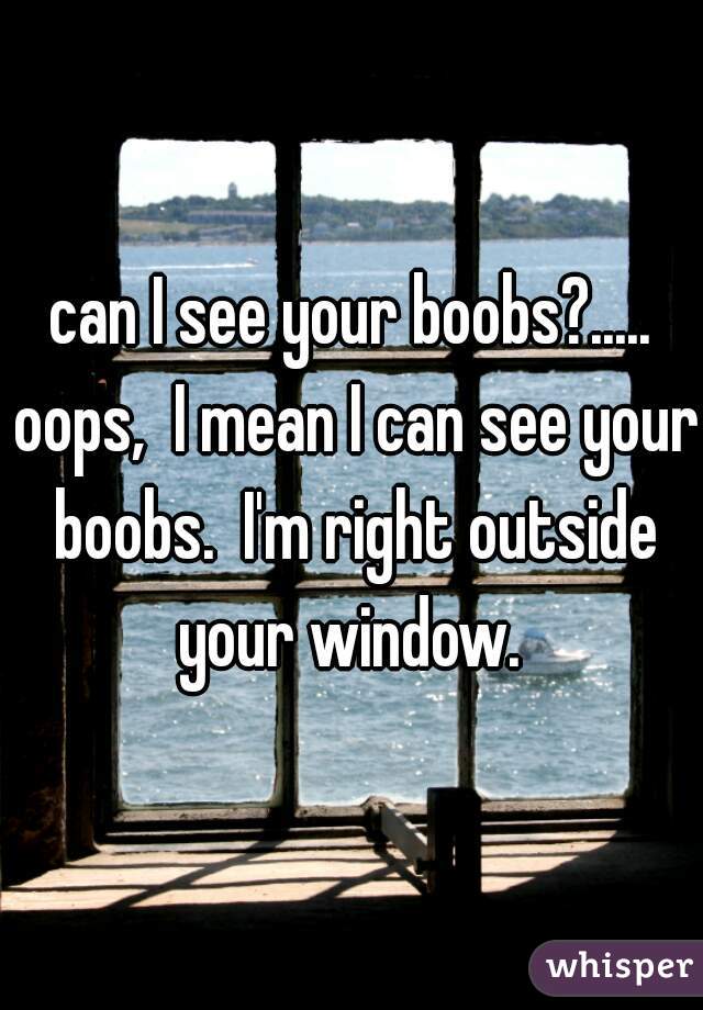 can I see your boobs?..... oops,  I mean I can see your boobs.  I'm right outside your window. 