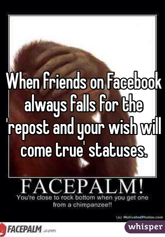 When friends on Facebook always falls for the 'repost and your wish will come true' statuses.