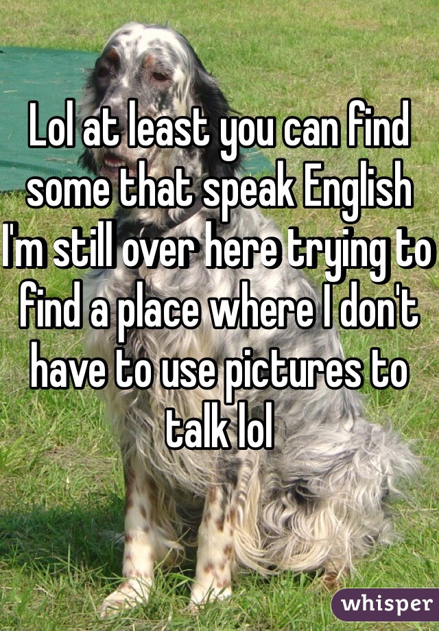 Lol at least you can find some that speak English I'm still over here trying to find a place where I don't have to use pictures to talk lol
