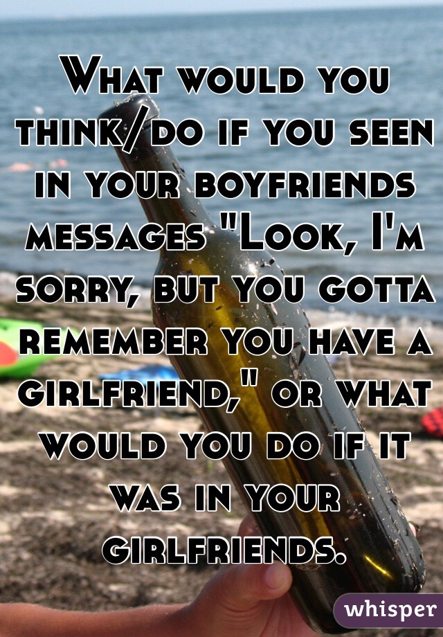 What would you think/do if you seen in your boyfriends messages "Look, I'm sorry, but you gotta remember you have a girlfriend," or what would you do if it was in your girlfriends. 