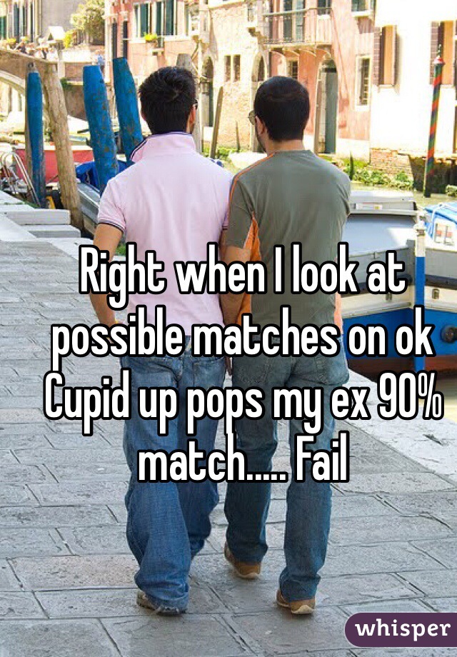 Right when I look at possible matches on ok Cupid up pops my ex 90% match..... Fail