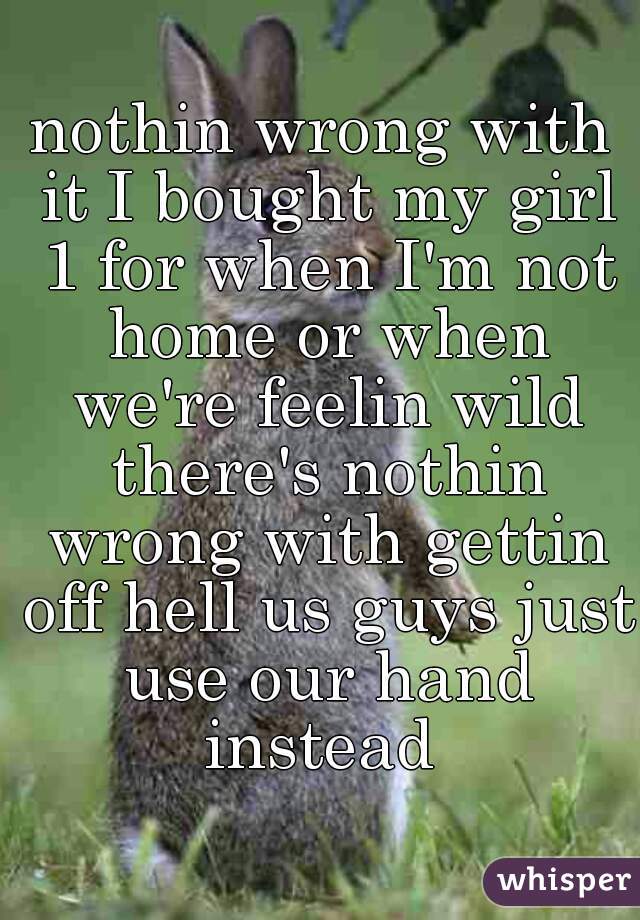 nothin wrong with it I bought my girl 1 for when I'm not home or when we're feelin wild there's nothin wrong with gettin off hell us guys just use our hand instead 