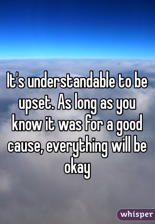 It's understandable to be upset. As long as you know it was for a good cause, everything will be okay