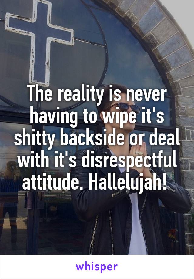 The reality is never having to wipe it's shitty backside or deal with it's disrespectful attitude. Hallelujah! 