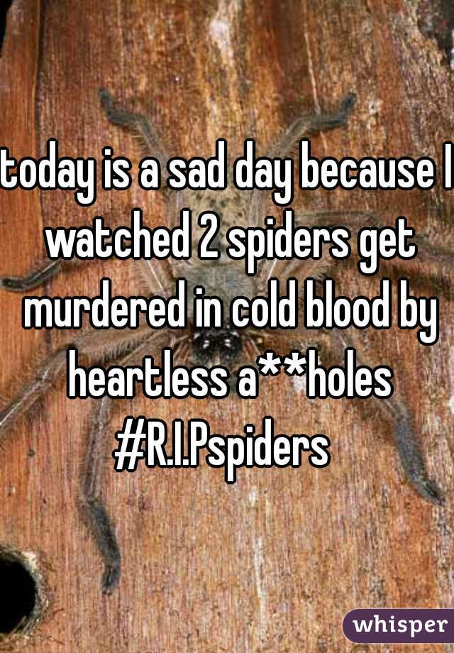 today is a sad day because I watched 2 spiders get murdered in cold blood by heartless a**holes
#R.I.Pspiders 