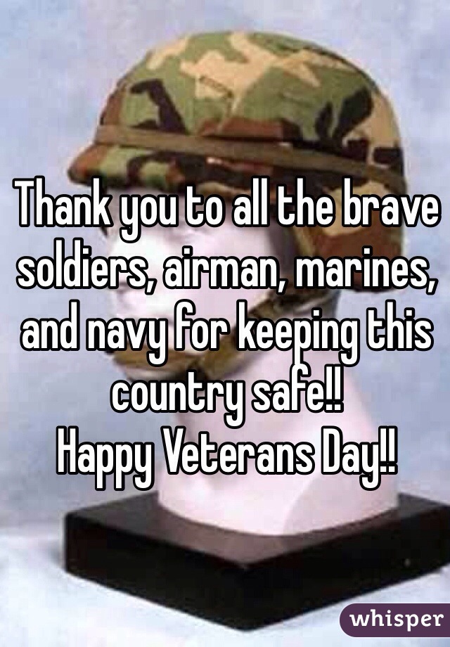 Thank you to all the brave soldiers, airman, marines, and navy for keeping this country safe!! 
Happy Veterans Day!!