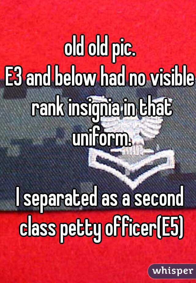 old old pic.
E3 and below had no visible rank insignia in that uniform.

I separated as a second class petty officer(E5)