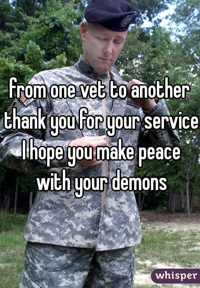 from one vet to another thank you for your service I hope you make peace with your demons
