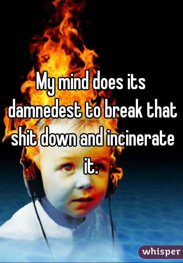 My mind does its damnedest to break that shit down and incinerate it. 