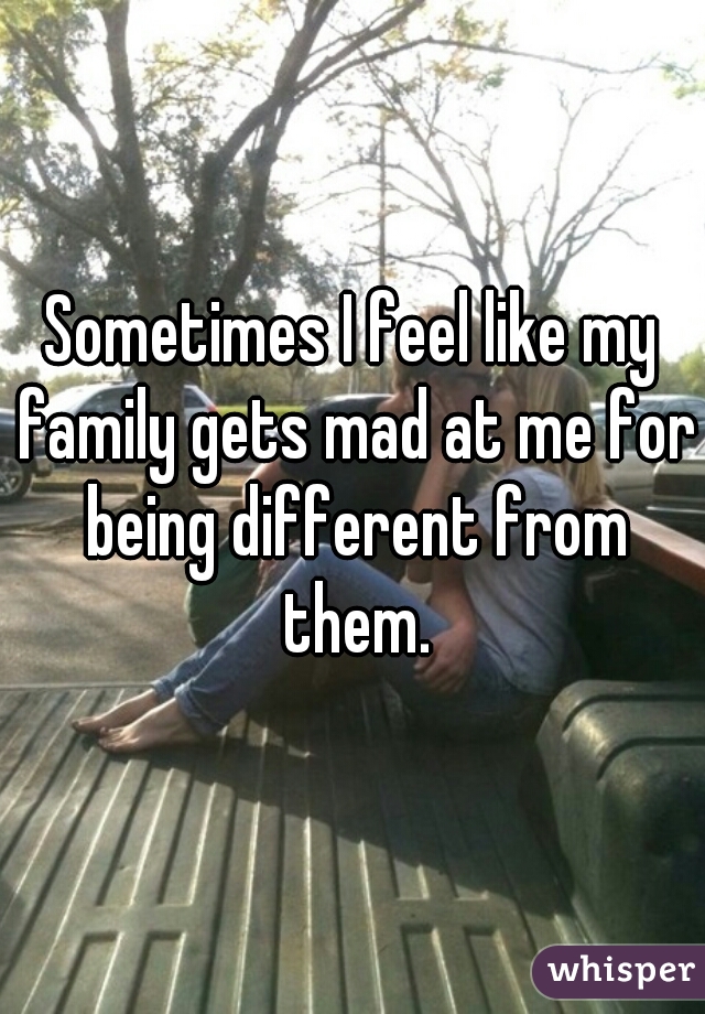 Sometimes I feel like my family gets mad at me for being different from them.