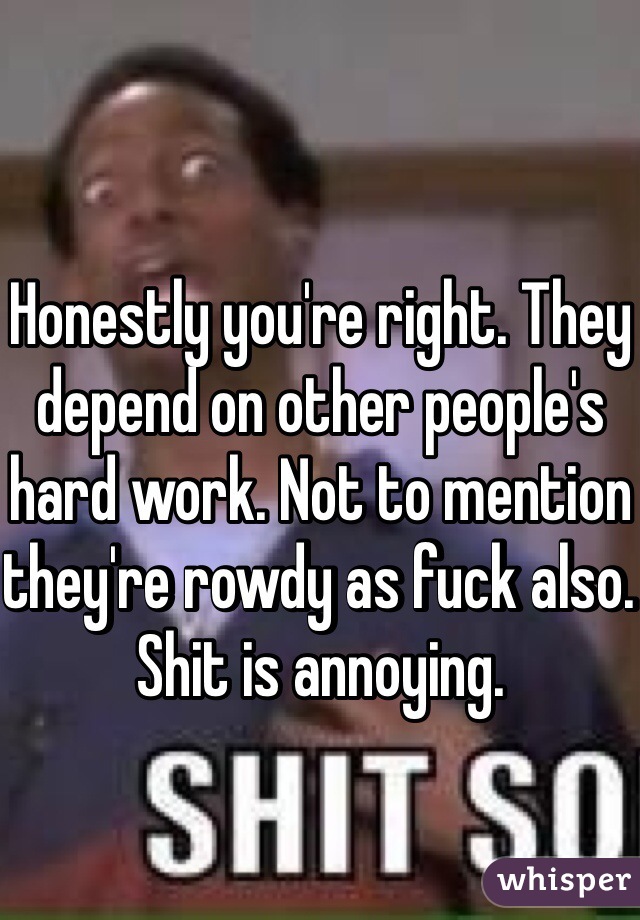 Honestly you're right. They depend on other people's hard work. Not to mention they're rowdy as fuck also. Shit is annoying.