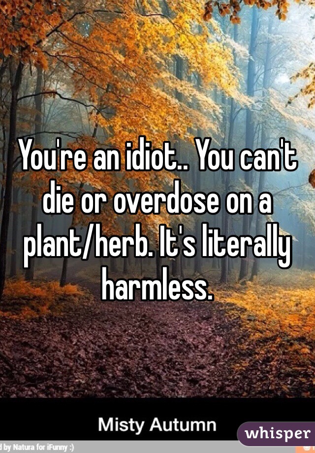 You're an idiot.. You can't die or overdose on a plant/herb. It's literally harmless.