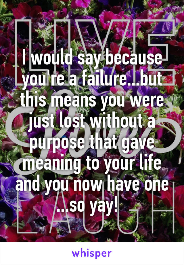 I would say because you're a failure...but this means you were just lost without a purpose that gave meaning to your life and you now have one ...so yay!  