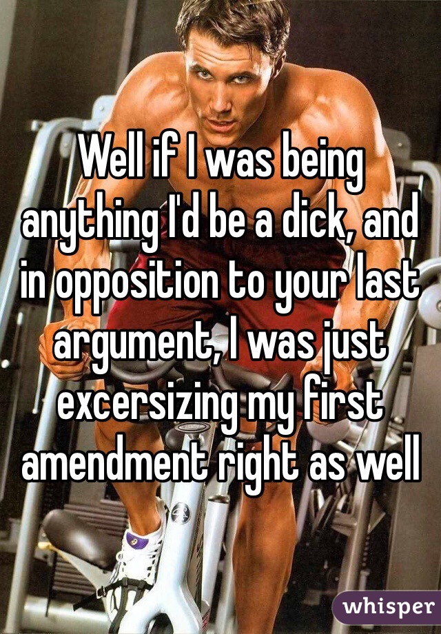 Well if I was being anything I'd be a dick, and in opposition to your last argument, I was just excersizing my first amendment right as well 