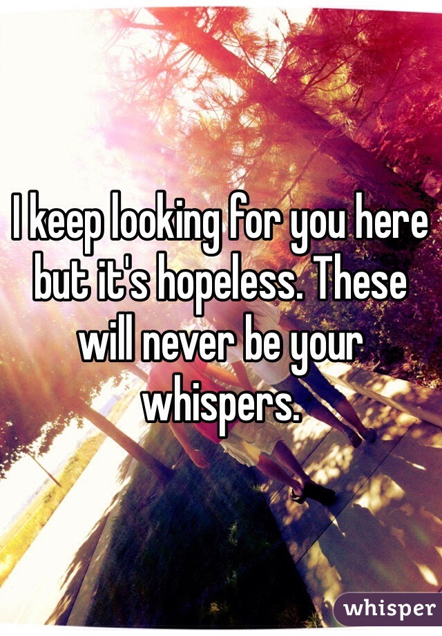 I keep looking for you here but it's hopeless. These will never be your whispers.