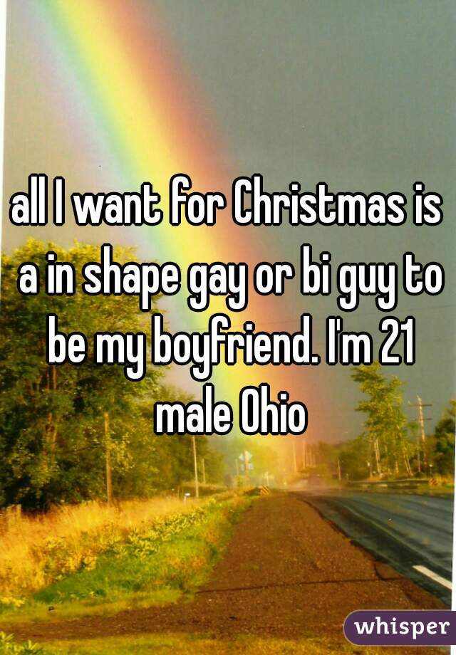 all I want for Christmas is a in shape gay or bi guy to be my boyfriend. I'm 21 male Ohio