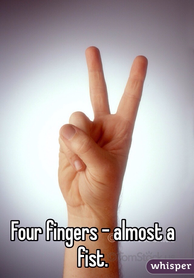 Four fingers - almost a fist. 