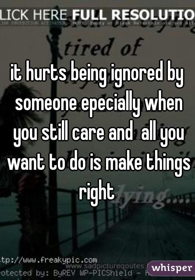 it hurts being ignored by someone epecially when you still care and  all you want to do is make things right 