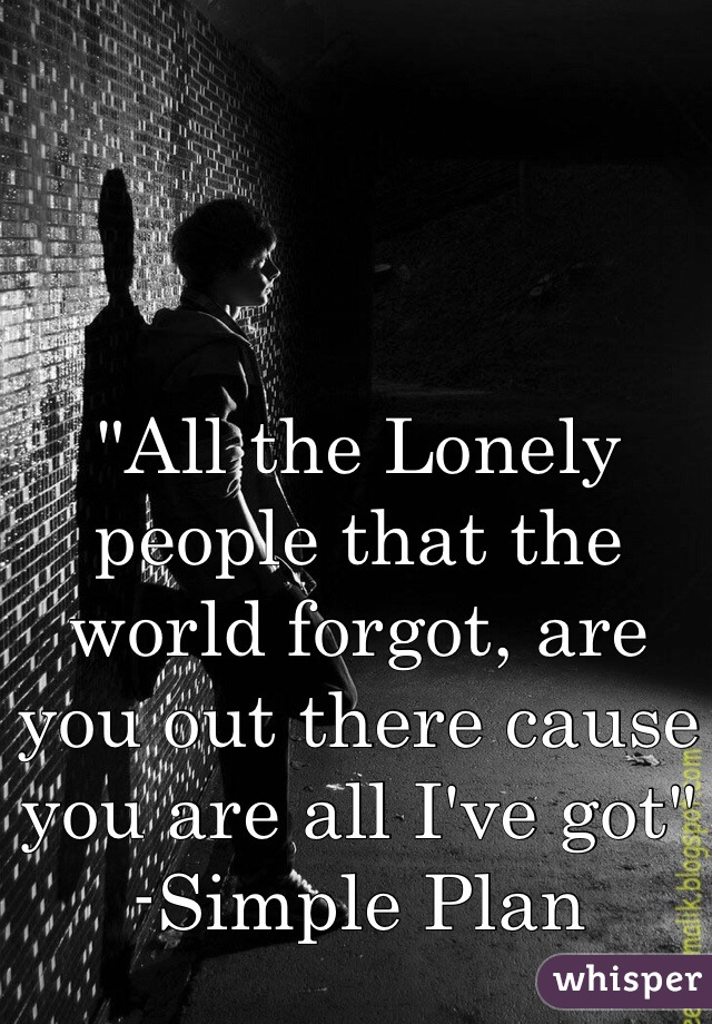 "All the Lonely people that the world forgot, are you out there cause you are all I've got" -Simple Plan 