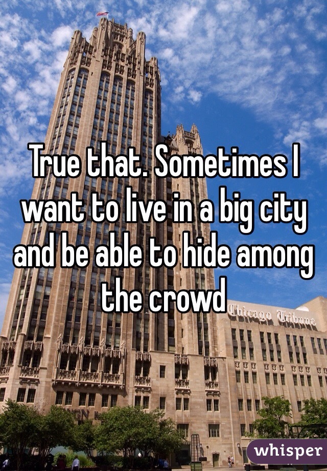 True that. Sometimes I want to live in a big city and be able to hide among the crowd 