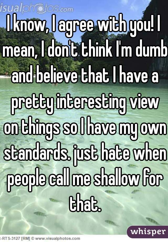 I know, I agree with you! I mean, I don't think I'm dumb and believe that I have a pretty interesting view on things so I have my own standards. just hate when people call me shallow for that.