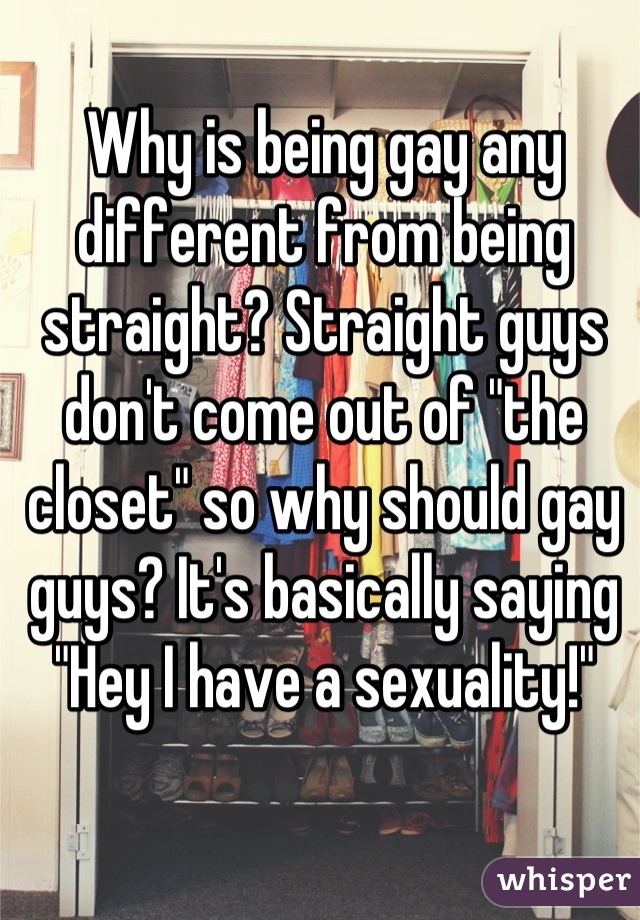 Why is being gay any different from being straight? Straight guys don't come out of "the closet" so why should gay guys? It's basically saying "Hey I have a sexuality!"
