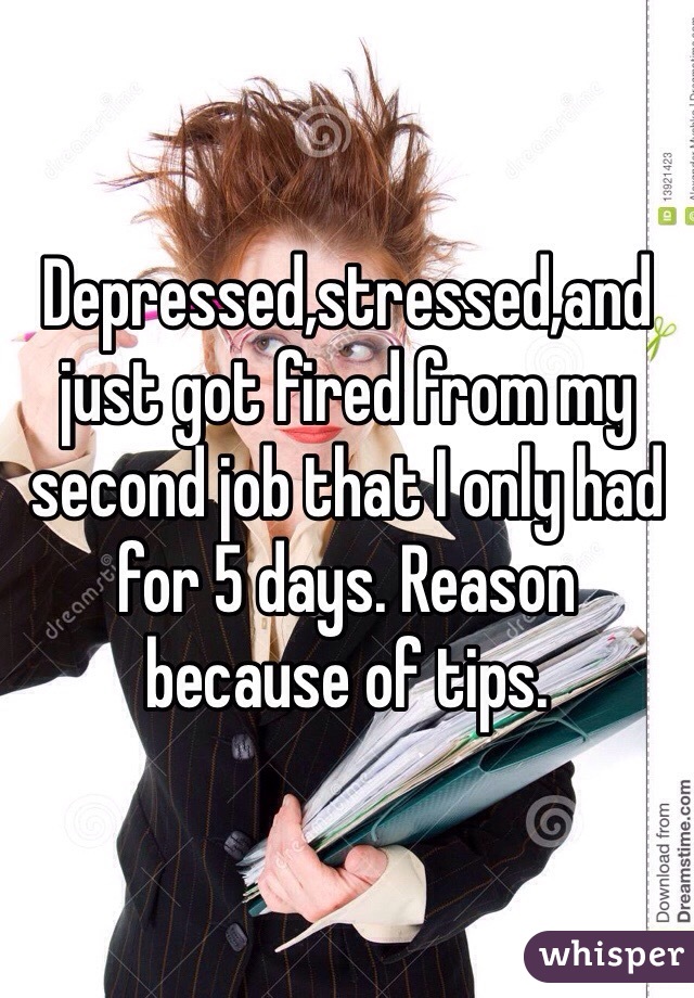 Depressed,stressed,and just got fired from my second job that I only had for 5 days. Reason because of tips. 