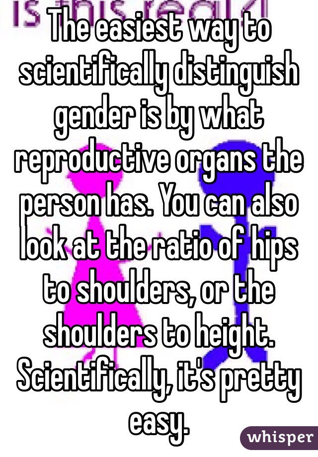 The easiest way to scientifically distinguish gender is by what reproductive organs the person has. You can also look at the ratio of hips to shoulders, or the shoulders to height. Scientifically, it's pretty easy.