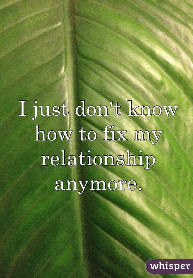 I just don't know how to fix my relationship anymore. 