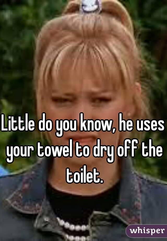 Little do you know, he uses your towel to dry off the toilet.