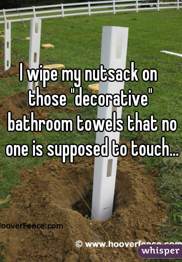 I wipe my nutsack on 
those "decorative" bathroom towels that no one is supposed to touch... 