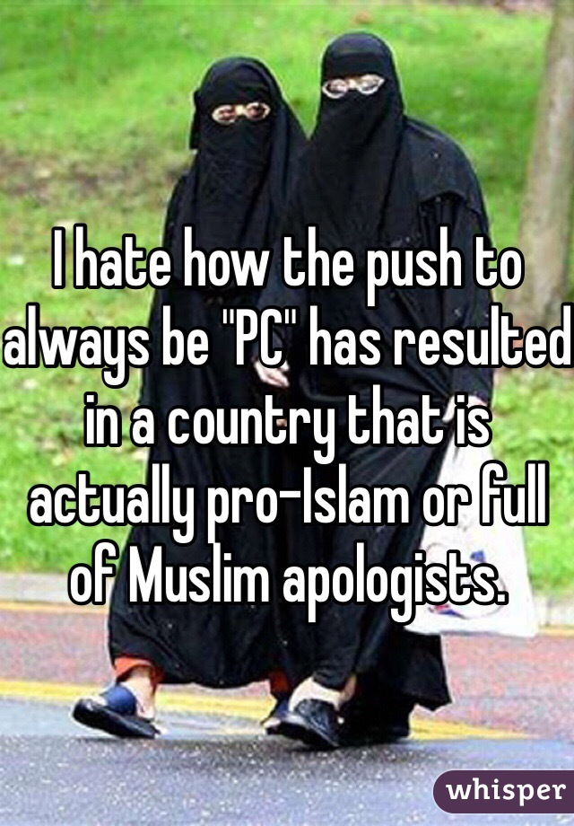 I hate how the push to always be "PC" has resulted in a country that is actually pro-Islam or full of Muslim apologists. 