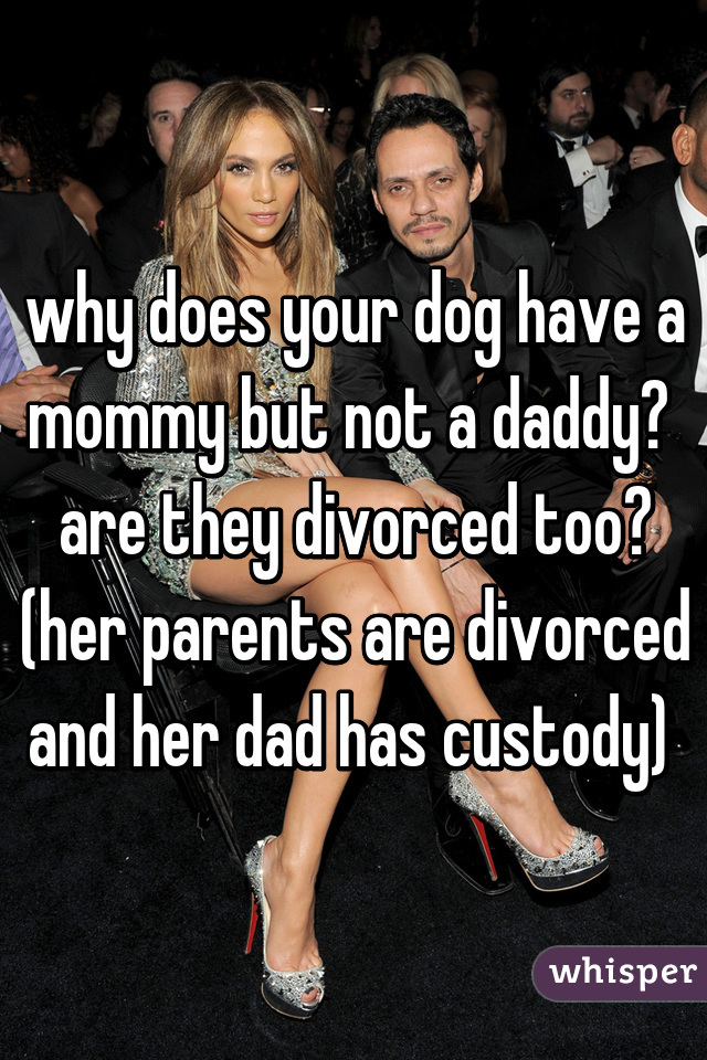 why does your dog have a mommy but not a daddy?  are they divorced too? (her parents are divorced and her dad has custody) 