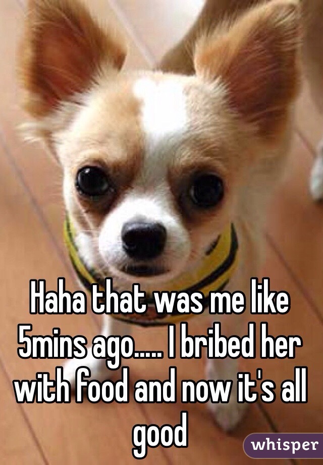 Haha that was me like 5mins ago..... I bribed her with food and now it's all good