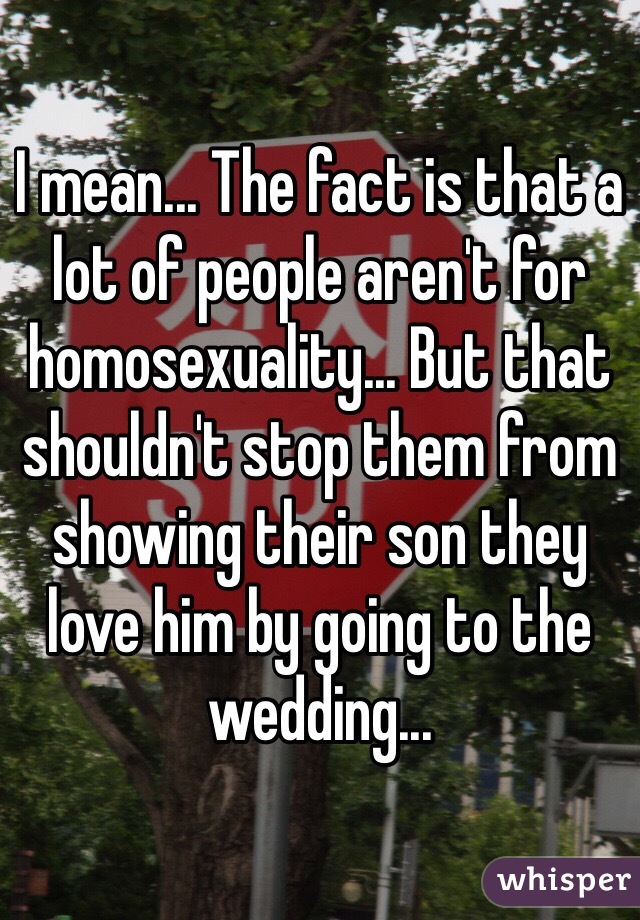 I mean... The fact is that a lot of people aren't for homosexuality... But that shouldn't stop them from showing their son they love him by going to the wedding...