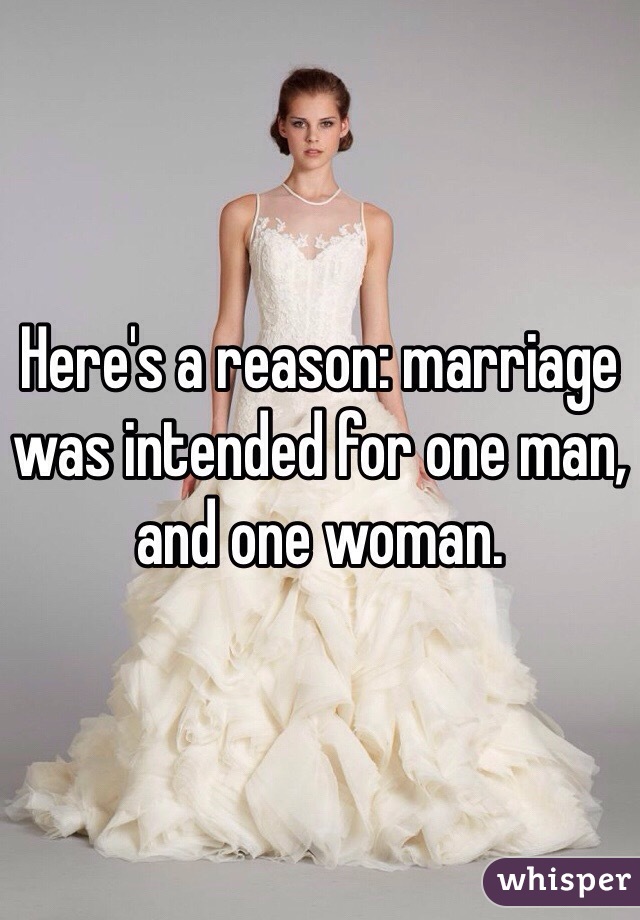 Here's a reason: marriage was intended for one man, and one woman.