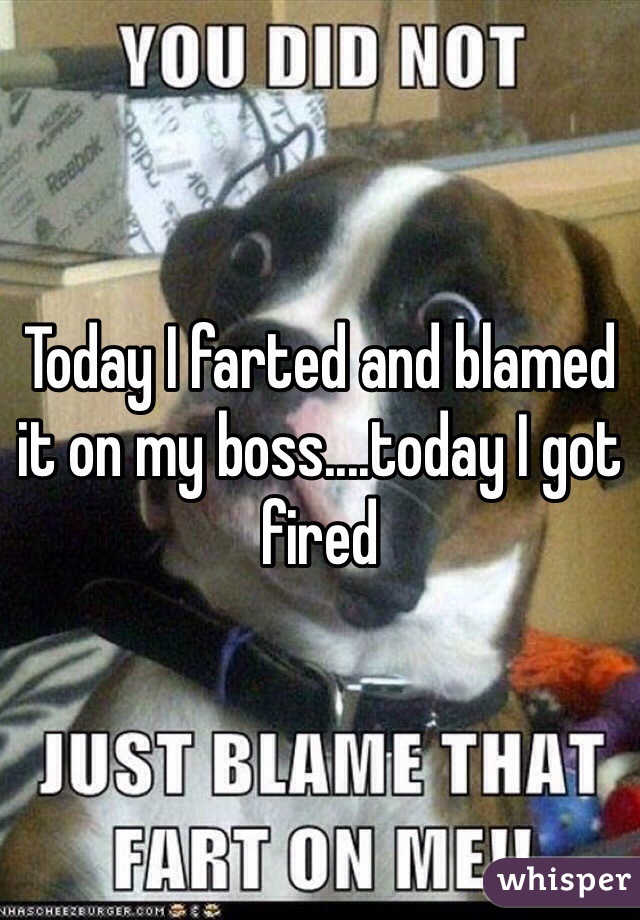 Today I farted and blamed it on my boss....today I got fired