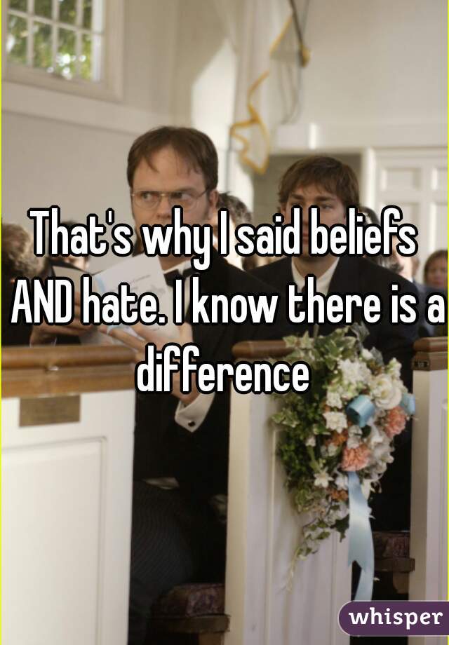 That's why I said beliefs AND hate. I know there is a difference 