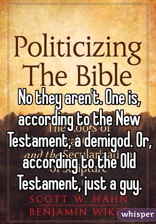 No they aren't. One is, according to the New Testament, a demigod. Or, according to the Old Testament, just a guy.