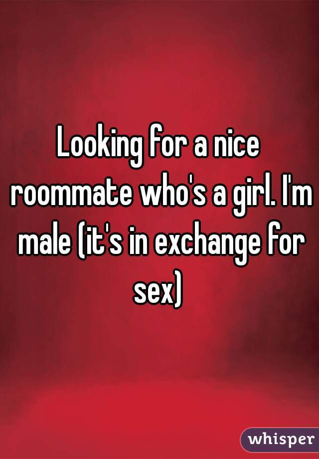 Looking for a nice roommate who's a girl. I'm male (it's in exchange for sex) 