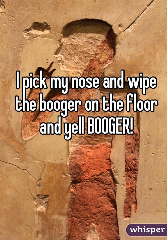 I pick my nose and wipe the booger on the floor and yell BOOGER!