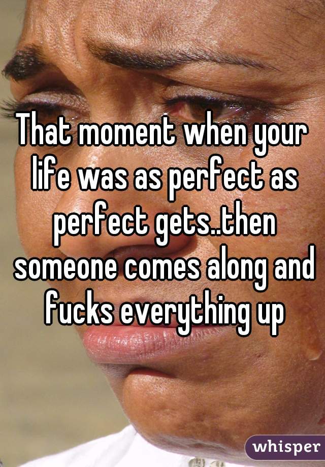 That moment when your life was as perfect as perfect gets..then someone comes along and fucks everything up